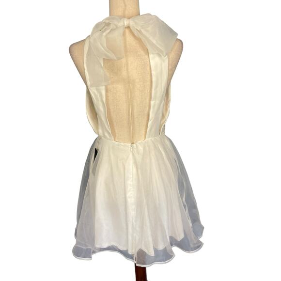 Lulu's Flirtatious Aesthetic White Organza Backless Halter Mini Dress Medium NWT - Picture 6 of 13